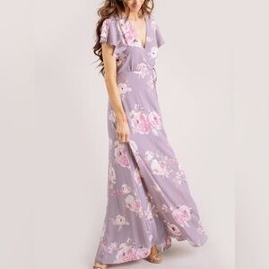 Morning Lavender Charlotte Floral Wrap‎ Dress Size XS maxi Romantic